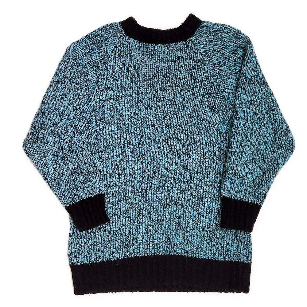 Vintage 1980's Reference Point Black & Teal Marbled Sweater SZ L